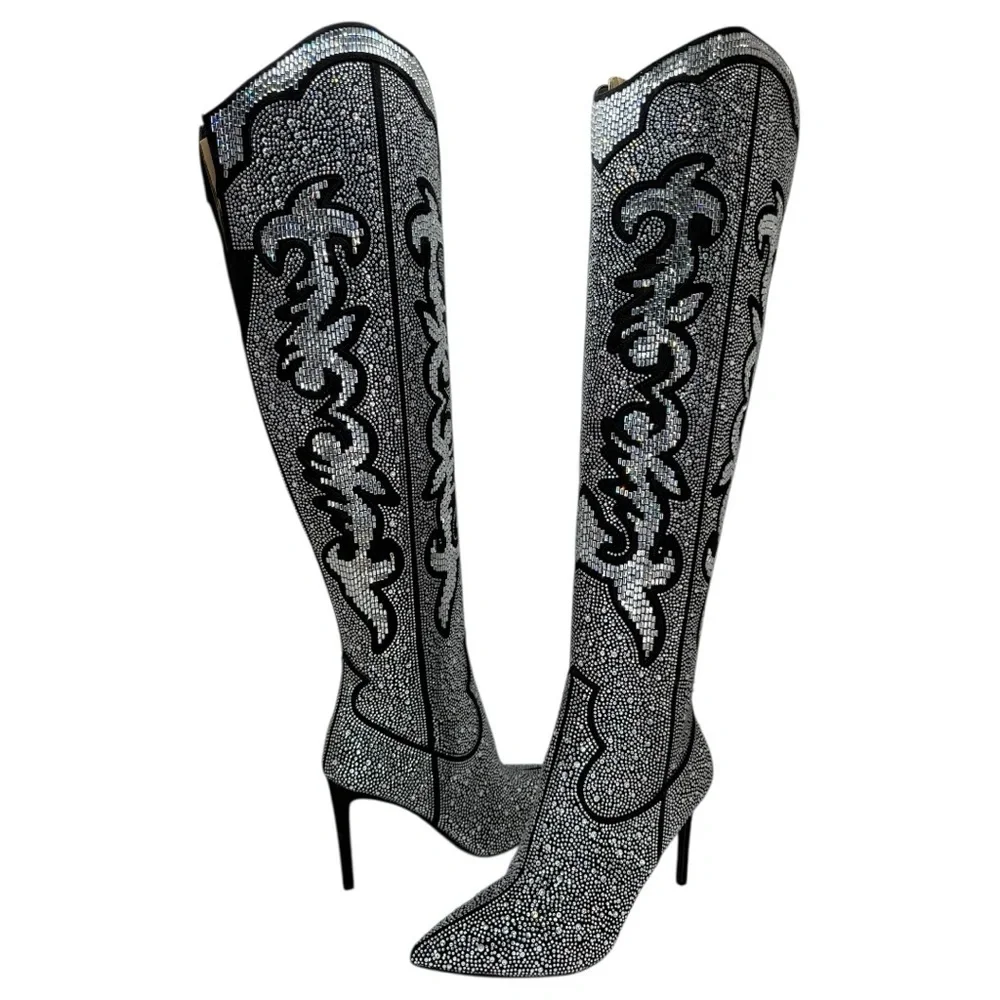INC Iresa4 Rhinestone Crusted Western Style OTK Heeled Womens Boots Size 9M - Picture 1 of 15
